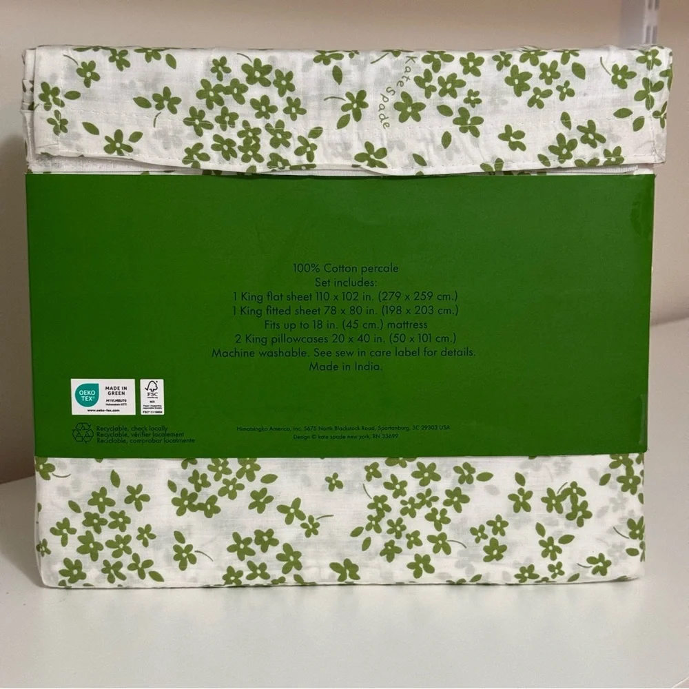 Kate Spade Green Floral King Sheet Set NEW - Picture 2 of 4